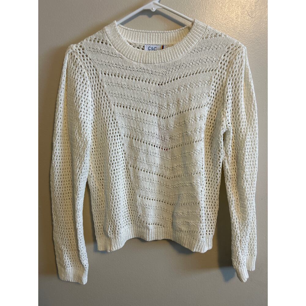 C&C California lightweight open knit sweater in a soft cream color Small